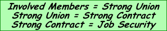 Involved Members = Strong Union; Strong Union = Strong Contract; Strong Contract = Job Security