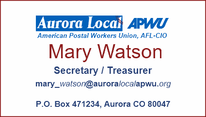 Mary Watson Business Card / Secretary - Treasurer