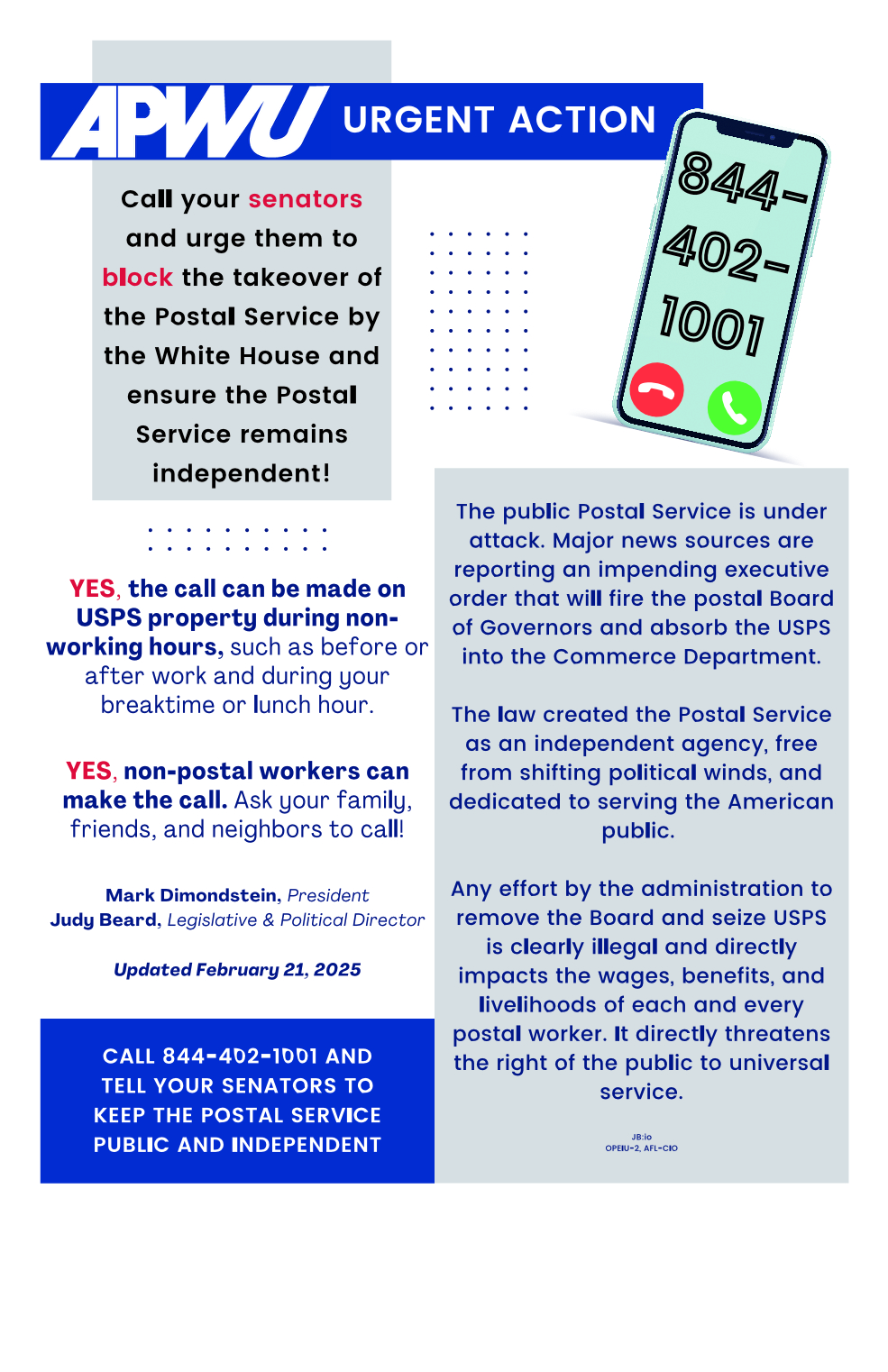 Urgent Action - Call In