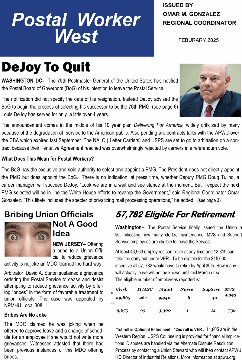 Postal Worker West February 2025 page 1